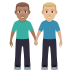 👨🏽‍🤝‍👨🏼 men holding hands: medium skin tone, medium-light skin tone display on JoyPixels